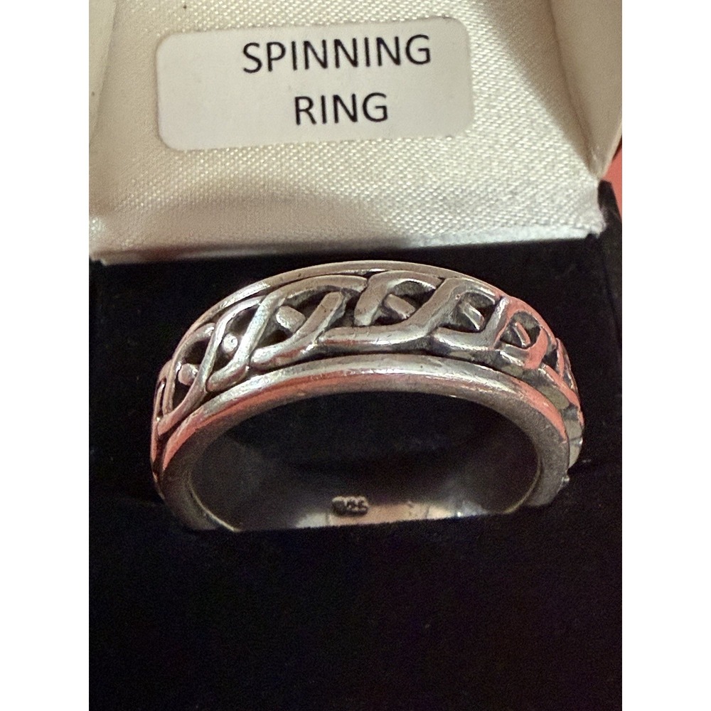 Hamilton & Young Scotland SS925 Celtic Spinning Ring Sz14 Edinburgh Hallmark Box